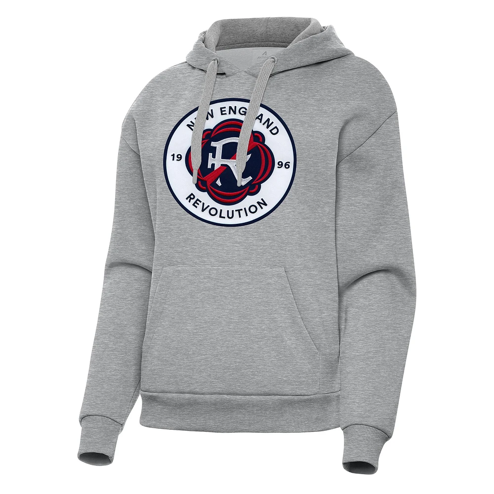Women's Antigua Heather Gray New England Revolution Victory Pullover Hoodie