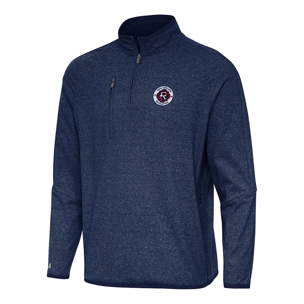 Men's Antigua Heather Navy New England Revolution Certain Tri-Blend Quarter-Zip Jacket