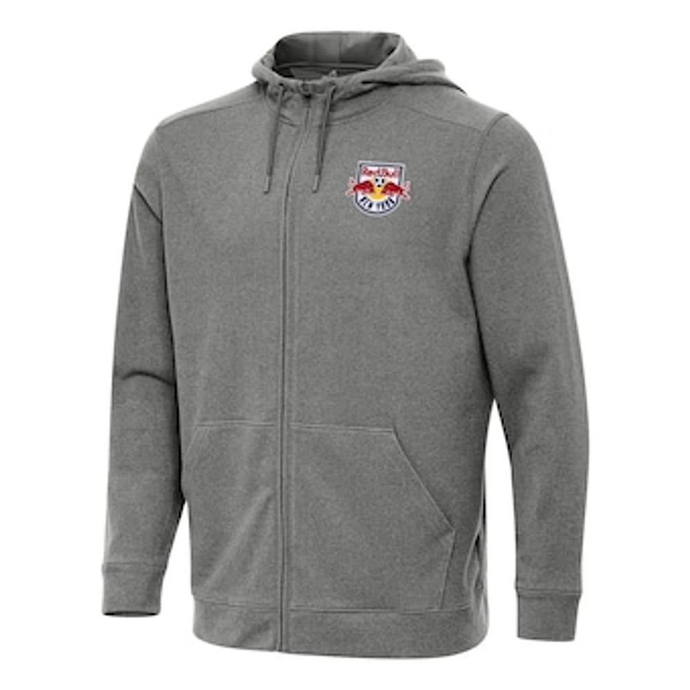 Men's Antigua Heather Black New York Red Bulls Effortless Full-Zip Hoodie