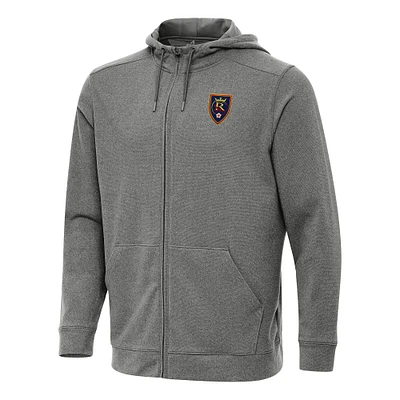 Men's Antigua Heather Black Real Salt Lake Effortless Full-Zip Hoodie