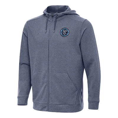 Men's Antigua Heather Navy New York City FC Effortless Full-Zip Hoodie