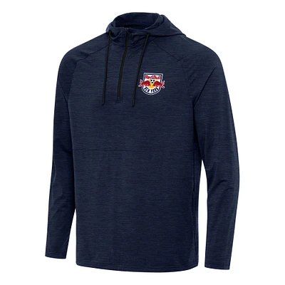 Men's Antigua Heather Navy New York Red Bulls Spikes Raglan Quarter-Zip Hoodie