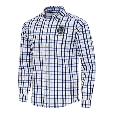 Men's Antigua Navy/Gray Philadelphia Union Tending 2 Tri-Blend Long Sleeve Button-Down Shirt