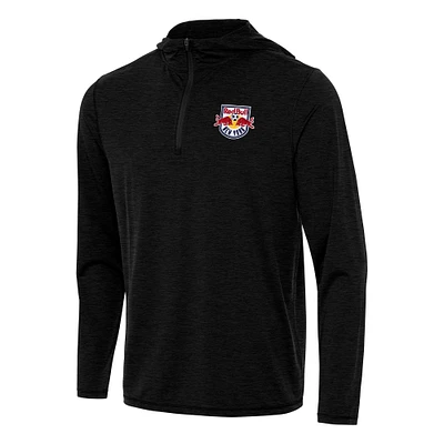 Men's Antigua Heather Black New York Red Bulls Tidy Quarter-Zip Hoodie
