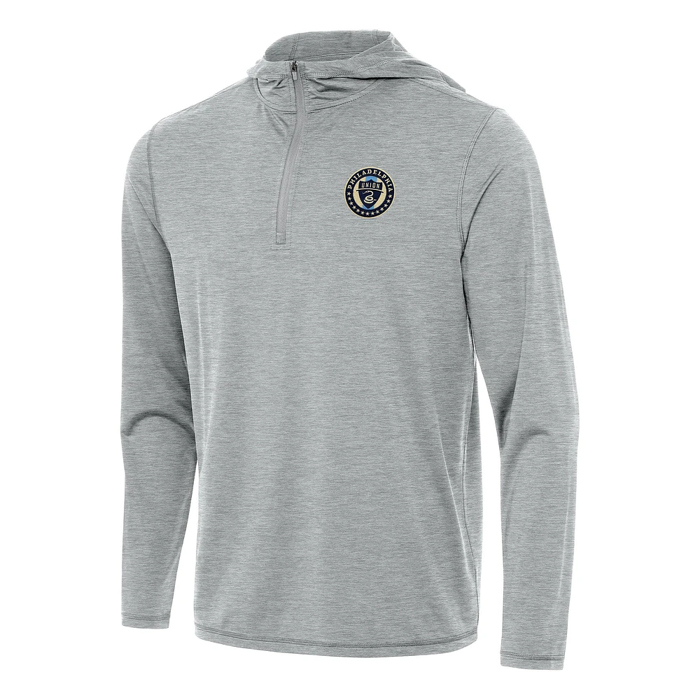 Men's Antigua Heather Gray Philadelphia Union Tidy Quarter-Zip Hoodie