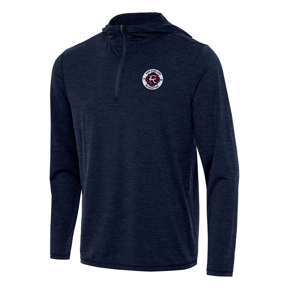 Men's Antigua Heather Navy New England Revolution Tidy Quarter-Zip Hoodie