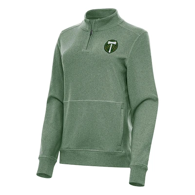 Women's Antigua Heather Green Portland Timbers Crush Quarter-Zip Top
