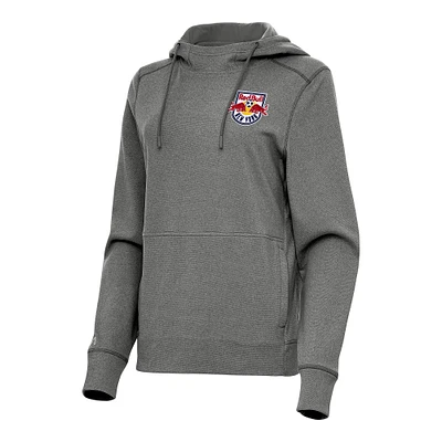 Women's Antigua Heather Black New York Red Bulls Justice Pullover Hoodie