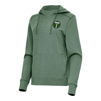 Women's Antigua Heather Green Portland Timbers Justice Pullover Hoodie