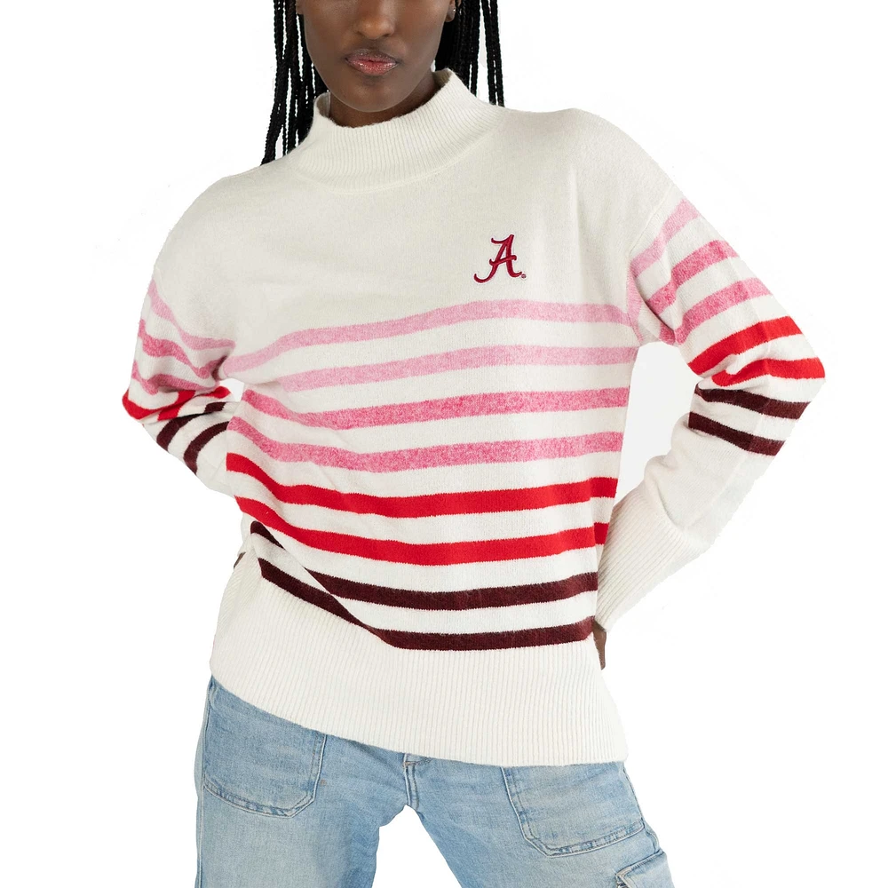 Women's Lusso White Alabama Crimson Tide Simone Striple Mock Neck Oversized Pullover Sweater