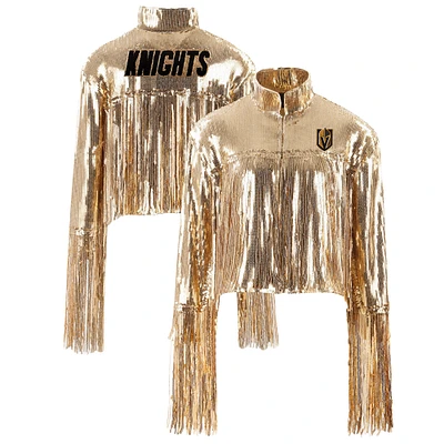 Women's Cuce Gold Vegas Golden Knights Cropped Sequin Fringe Blazer