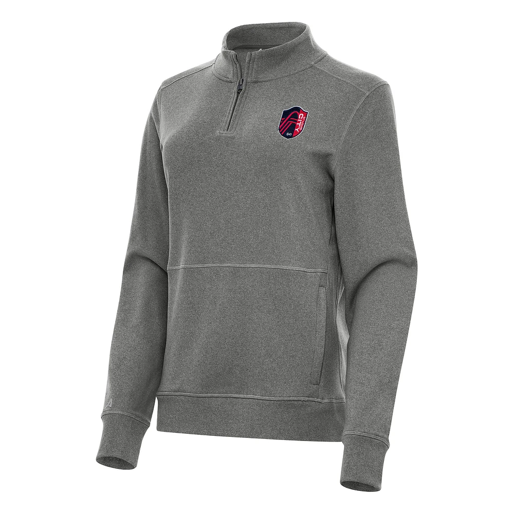 Women's Antigua Heather Black St. Louis City SC Crush Quarter-Zip Top