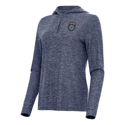 Women's Antigua Heather Navy San Diego FC Daybreak Quarter-Zip Hoodie