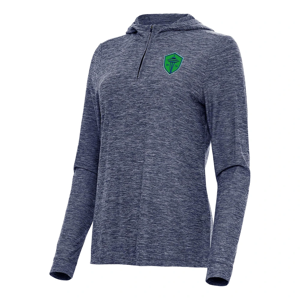 Women's Antigua Heather Navy Seattle Sounders FC Daybreak Quarter-Zip Hoodie