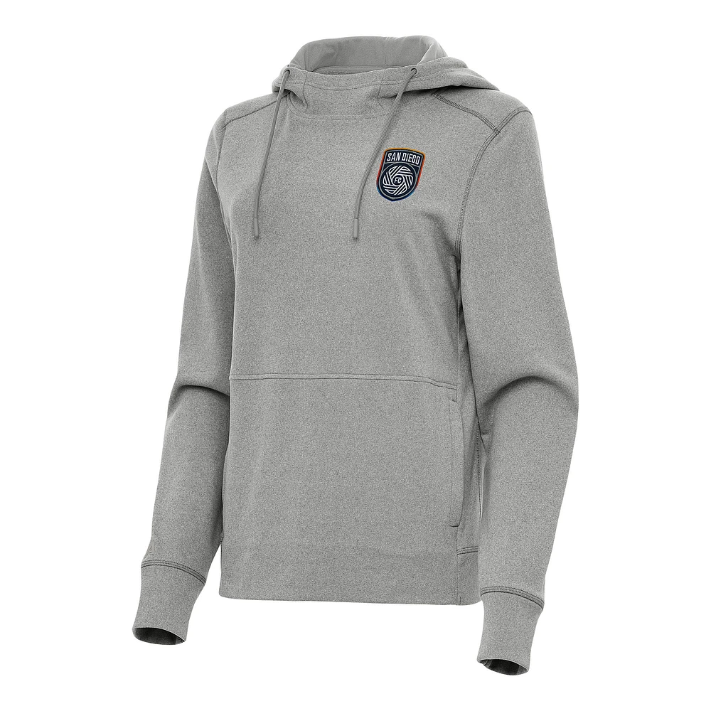 Women's Antigua Heather Gray San Diego FC Justice Pullover Hoodie