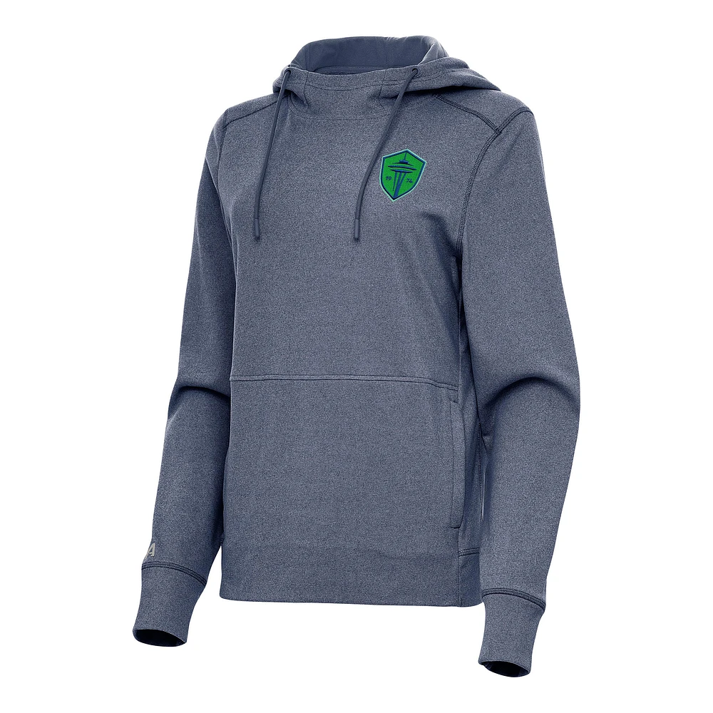 Women's Antigua Heather Navy Seattle Sounders FC Justice Pullover Hoodie