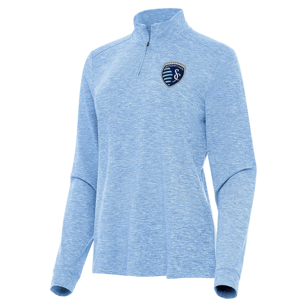 Women's Antigua Heather Powder Blue Sporting Kansas City Mentor Quarter-Zip Jacket