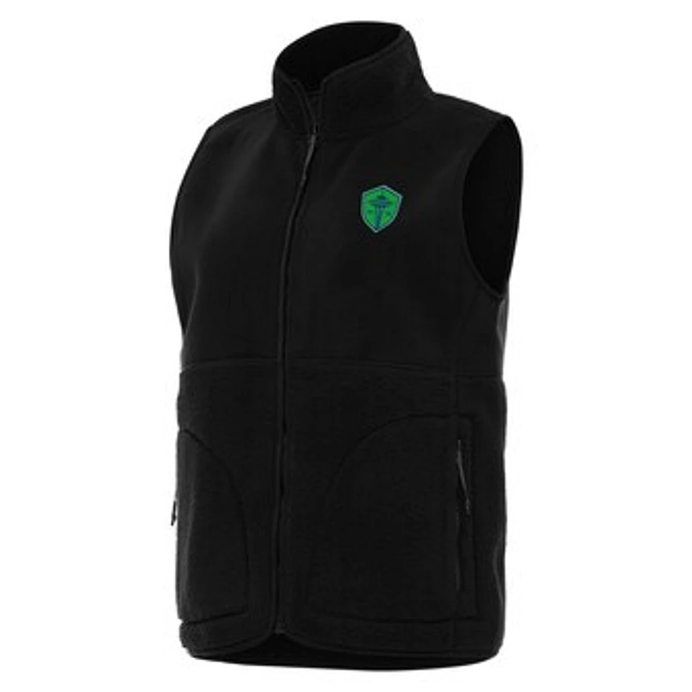 Women's Antigua Black Seattle Sounders FC Nostalgic Full-Zip Vest
