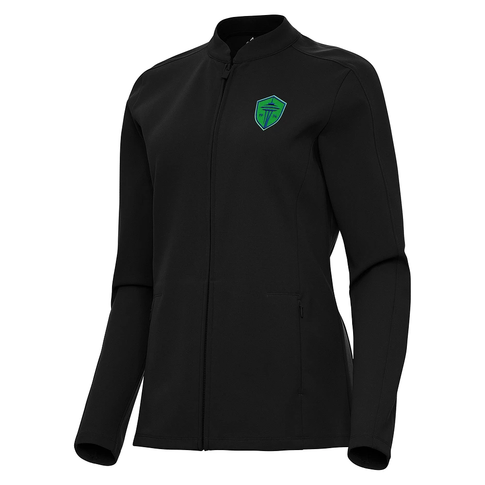 Women's Antigua Black Seattle Sounders FC Regard Full-Zip Jacket