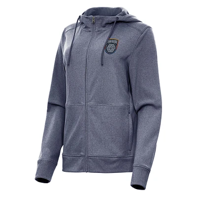 Women's Antigua Heather Navy San Diego FC Seeker Full-Zip Hoodie