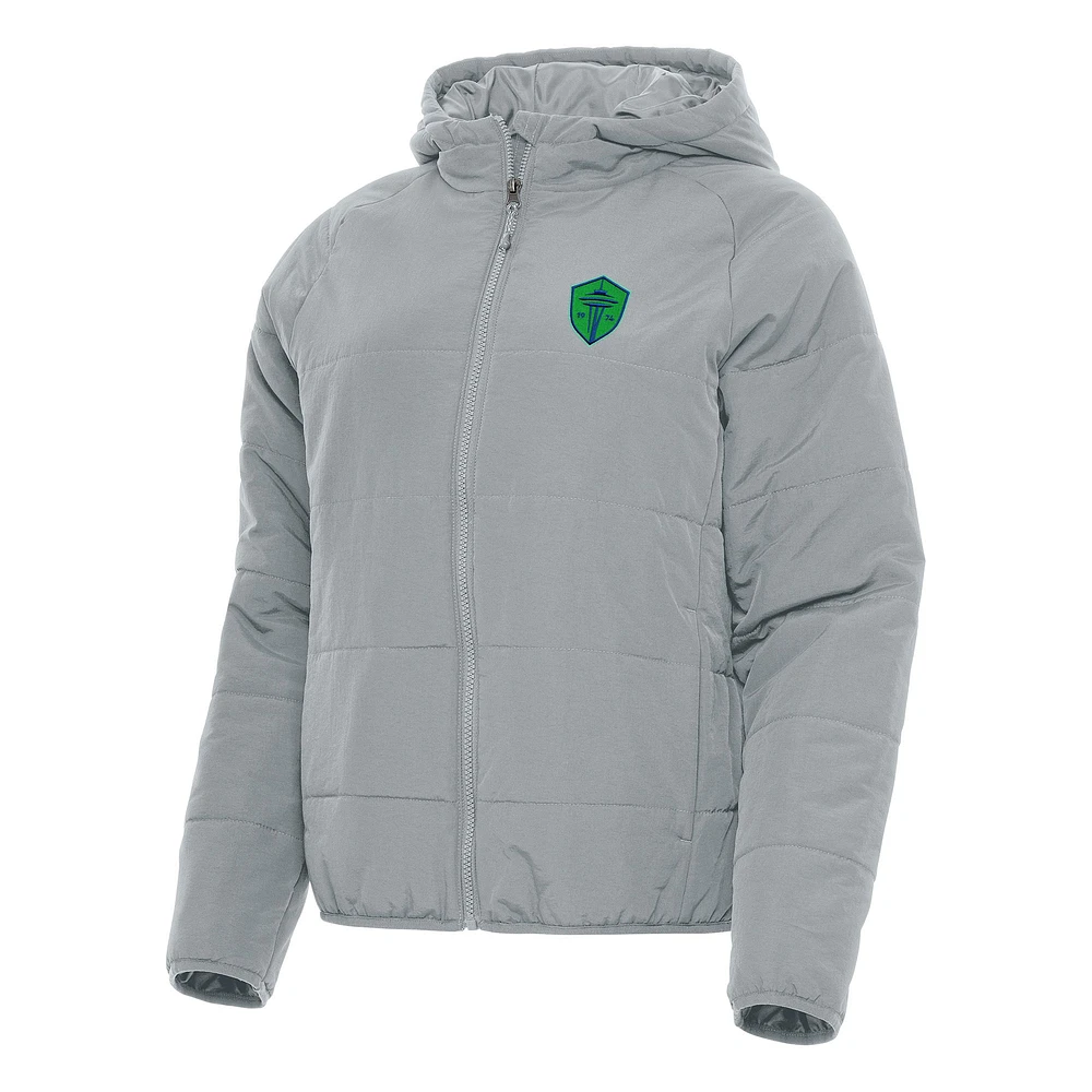 Women's Antigua Gray Seattle Sounders FC Universe Raglan Full-Zip Jacket
