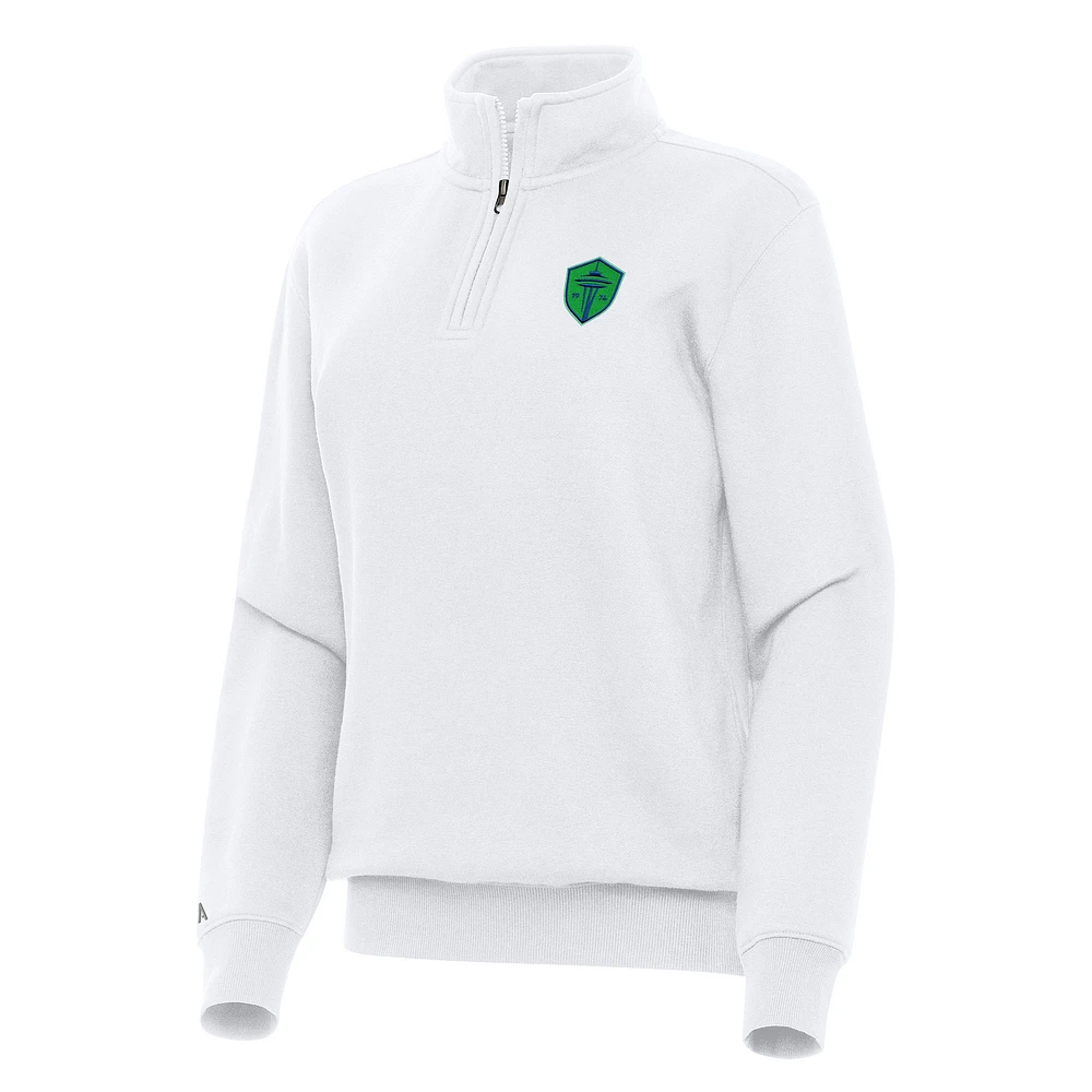Women's Antigua White Seattle Sounders FC Victory Quarter-Zip Pullover Top