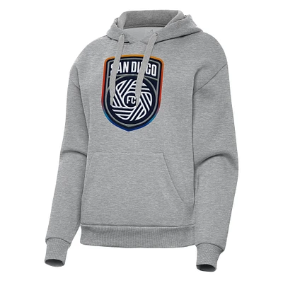 Women's Antigua Heather Gray San Diego FC Victory Pullover Hoodie