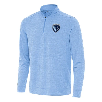 Men's Antigua Heather Powder Blue Sporting Kansas City Bright Quarter-Zip Top