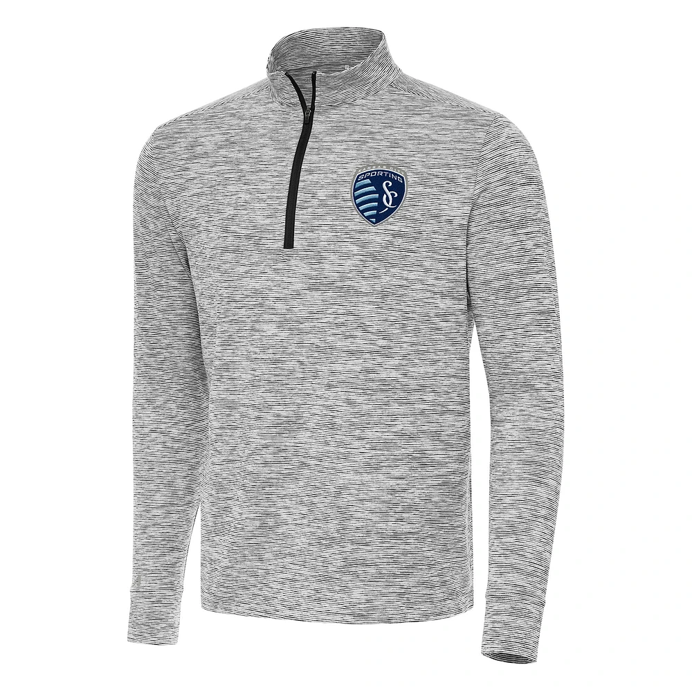 Men's Antigua Heather Charcoal/White Sporting Kansas City Cause Quarter-Zip Top