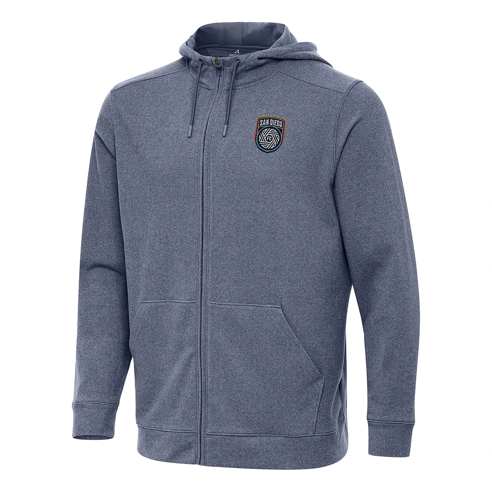 Men's Antigua Heather Navy San Diego FC Effortless Full-Zip Hoodie