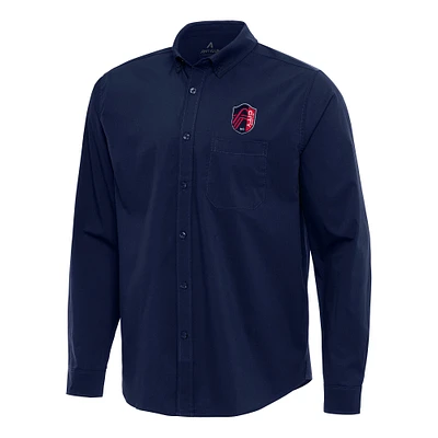 Men's Antigua Navy St. Louis City SC Flight Woven Tri-Blend Long Sleeve Button-Down Shirt