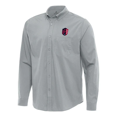 Men's Antigua Gray St. Louis City SC Flight Woven Tri-Blend Long Sleeve Button-Down Shirt