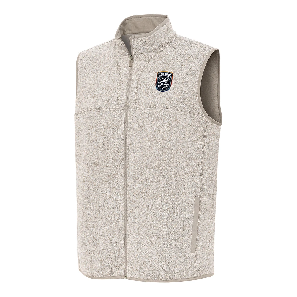 Men's Antigua Oatmeal San Diego FC Fortune Full-Zip Vest