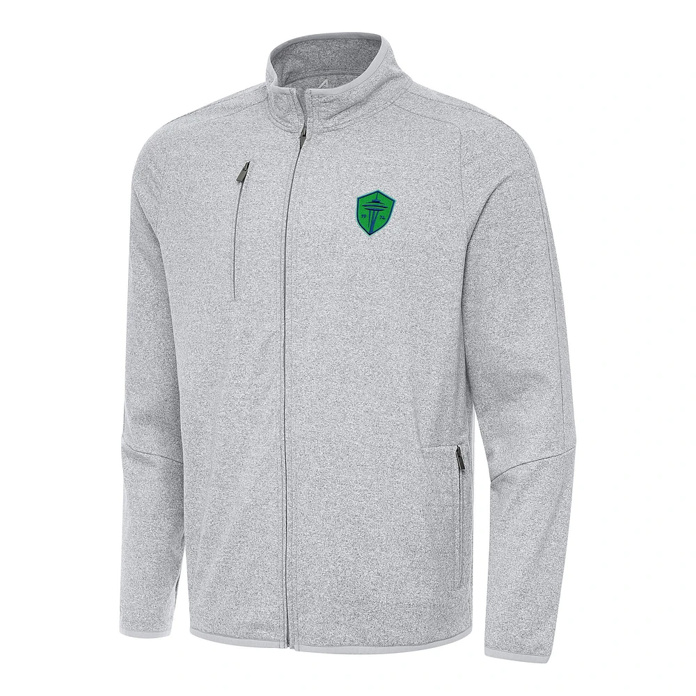 Men's Antigua Heather Seattle Sounders FC Hold-Up Tri-Blend Full-Zip Jacket