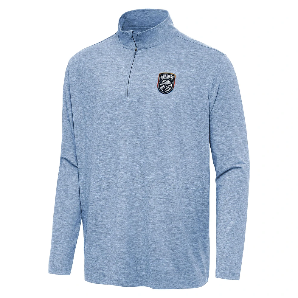 Men's Antigua Heather Blue San Diego FC Hunk Quarter-Zip Pullover Top
