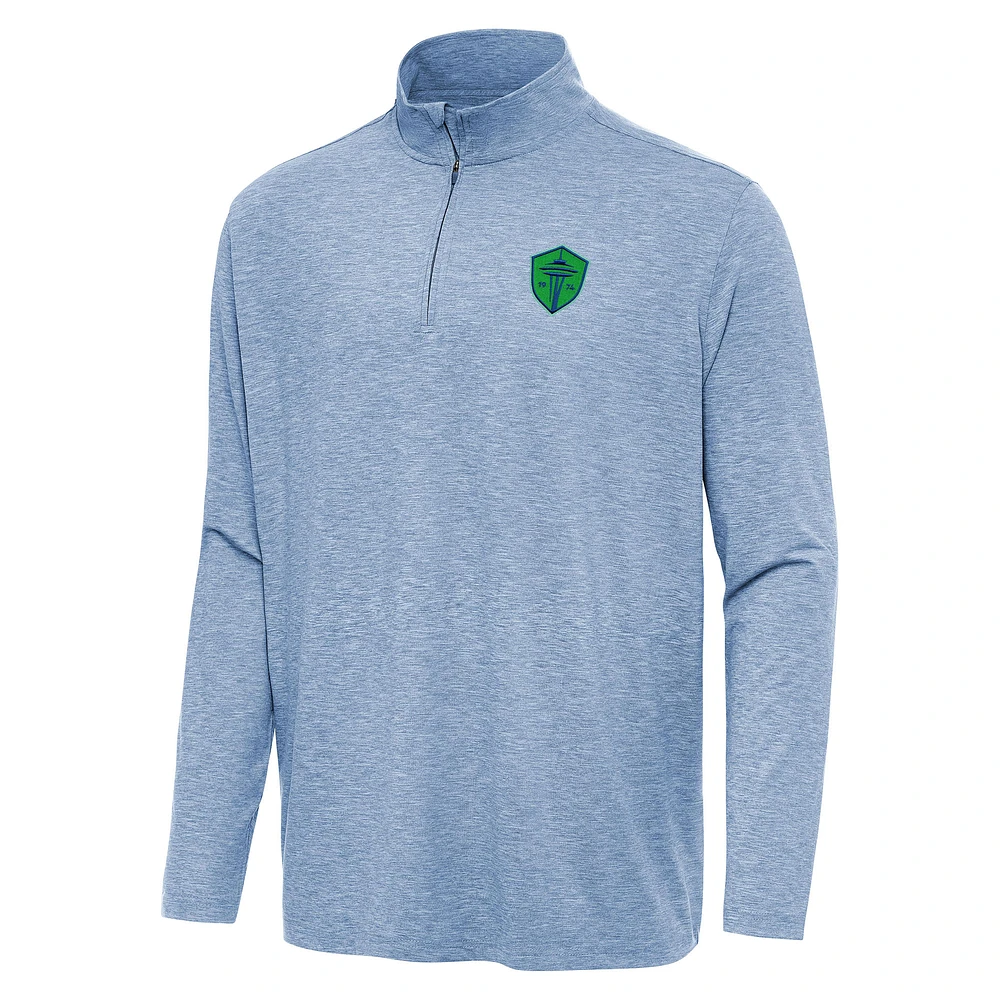 Men's Antigua Heather Blue Seattle Sounders FC Hunk Quarter-Zip Pullover Top