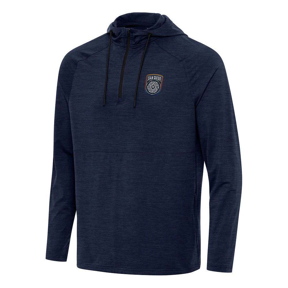 Men's Antigua Heather Navy San Diego FC Spikes Raglan Quarter-Zip Hoodie