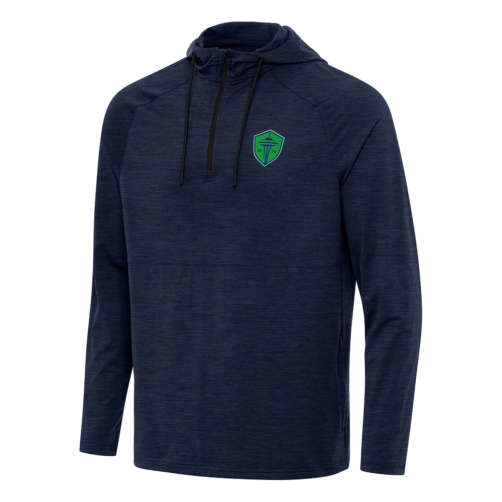 Men's Antigua Heather Navy Seattle Sounders FC Spikes Raglan Quarter-Zip Hoodie