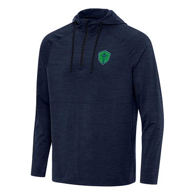 Men's Antigua Heather Navy Seattle Sounders FC Spikes Raglan Quarter-Zip Hoodie