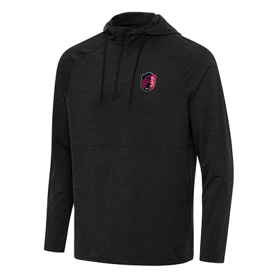 Men's Antigua Heather Black St. Louis City SC Spikes Raglan Quarter-Zip Hoodie