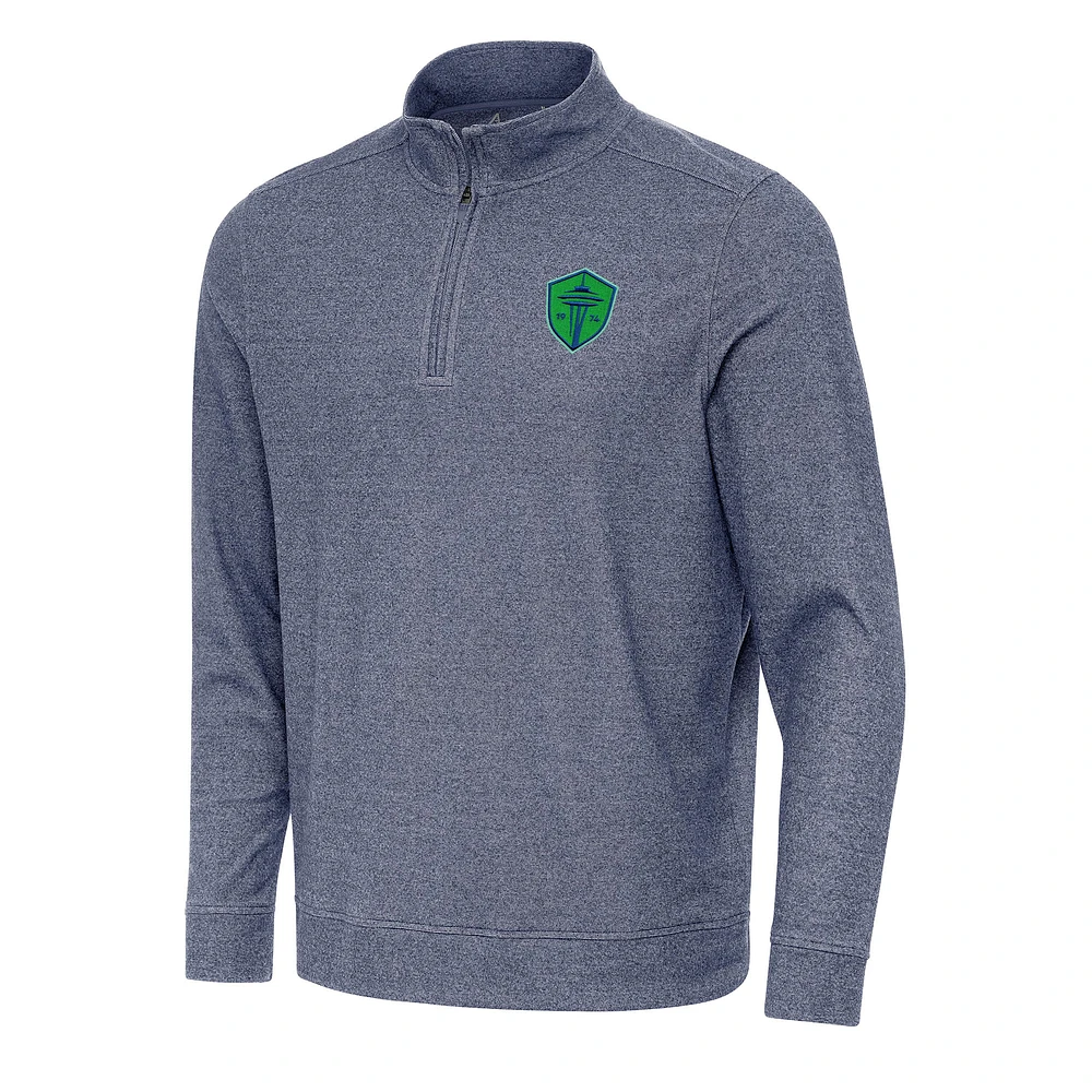 Men's Antigua Heather Navy Seattle Sounders FC Subtle Quarter-Zip Jacket