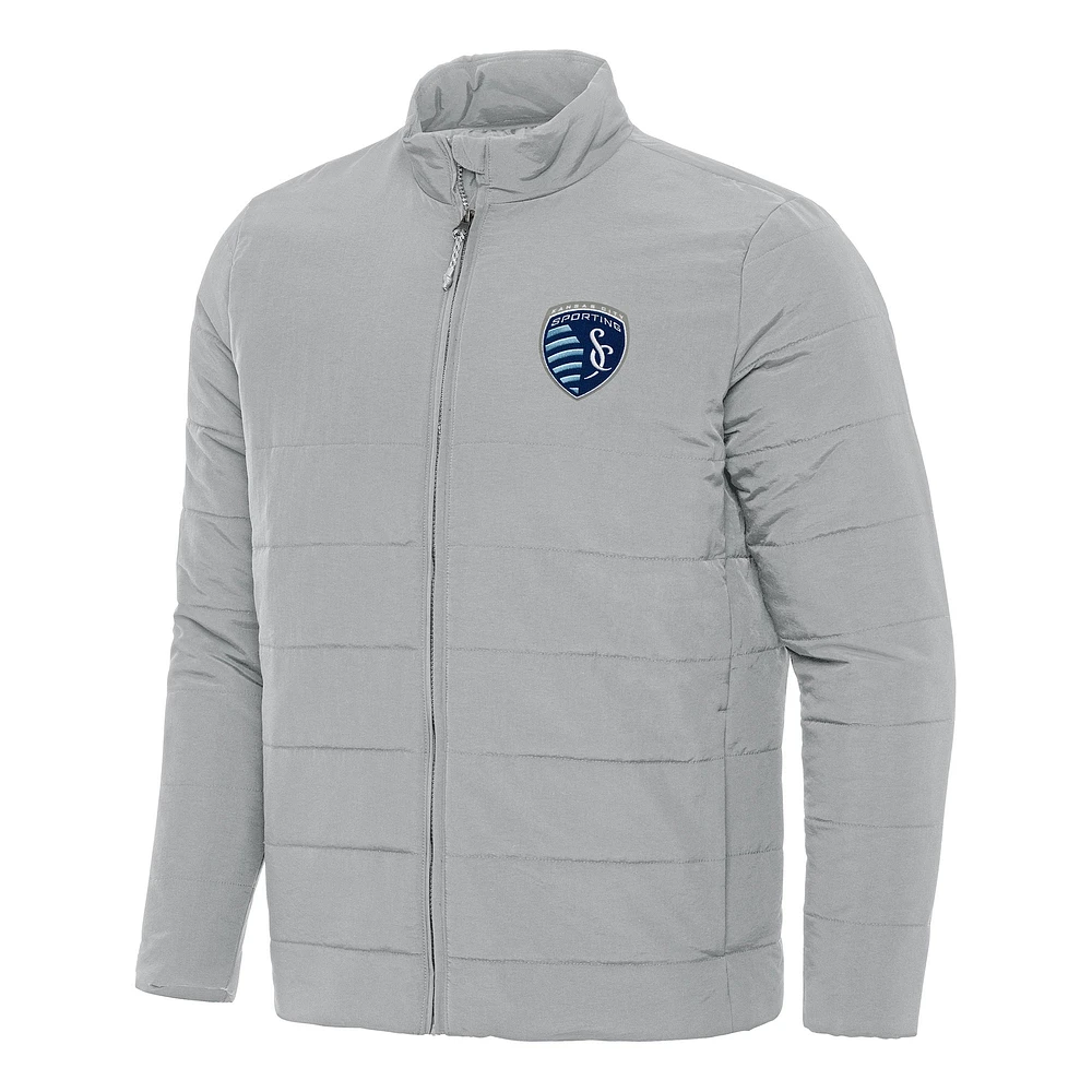 Men's Antigua Gray Sporting Kansas City Swelter Full-Zip Jacket