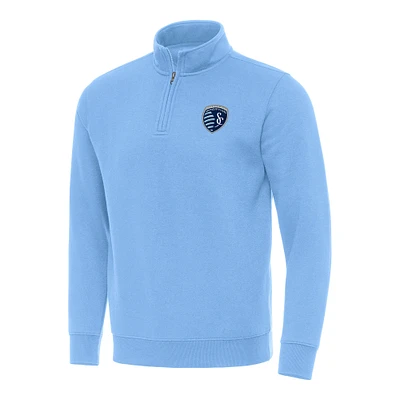Men's Antigua Sky Blue Sporting Kansas City Victory Quarter-Zip Jacket