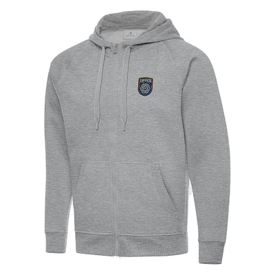 Men's Antigua Heather Gray San Diego FC Victory Raglan Full-Zip Hoodie