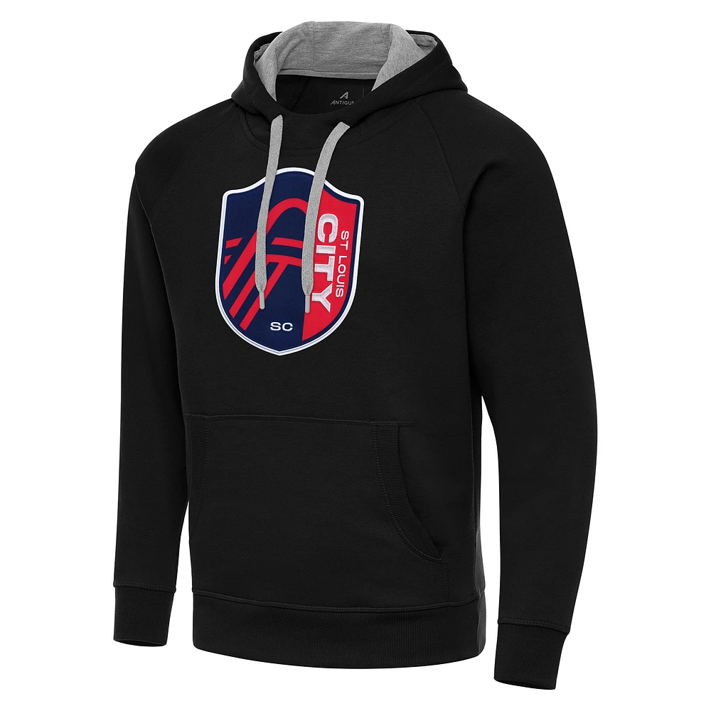 Men's Antigua Black St. Louis City SC Big & Tall Team Crest Victory Raglan Pullover Hoodie