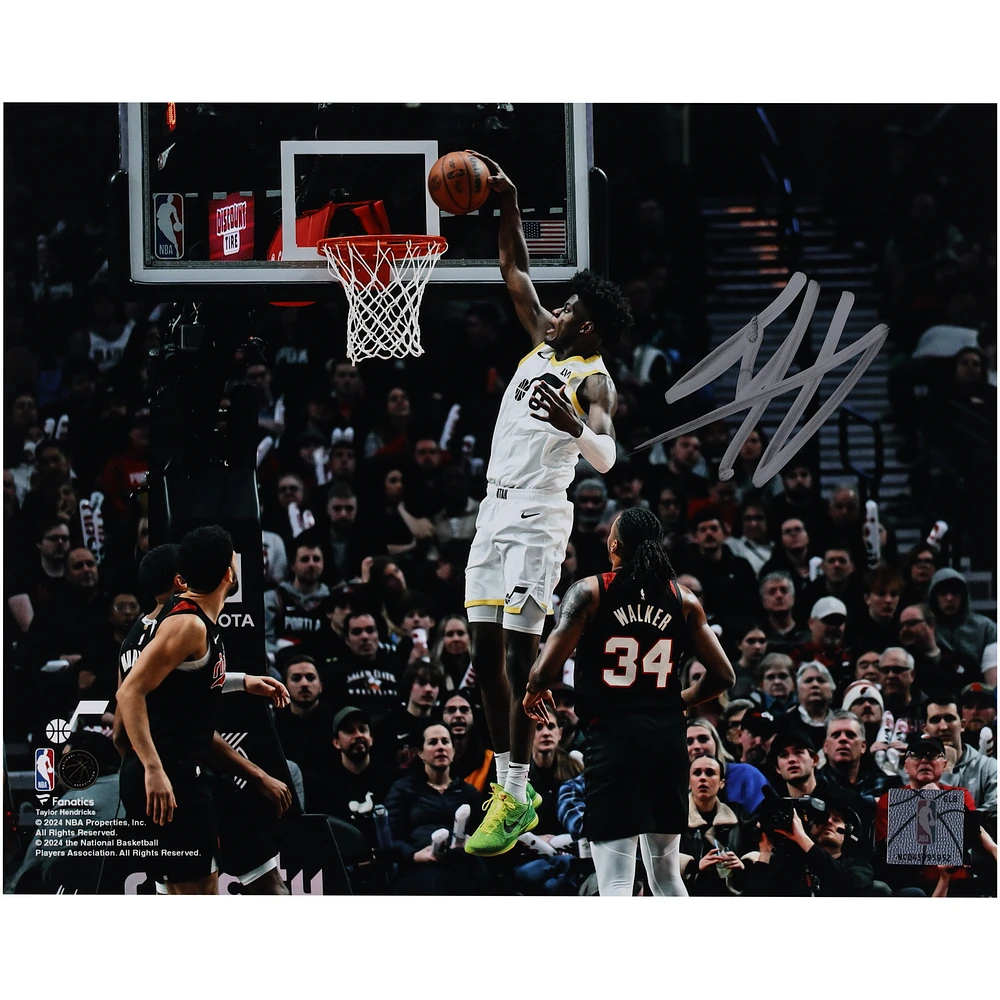 Taylor Hendricks Utah Jazz Autographed 8" x 10" Dunk vs. Trailblazers Photograph
