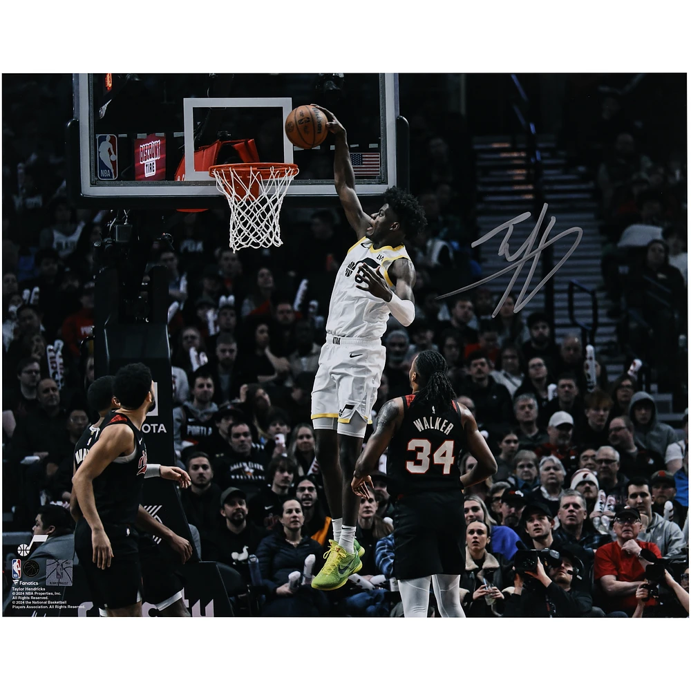 Taylor Hendricks Utah Jazz Autographed 16" x 20" Dunk vs. Trailblazers Photograph