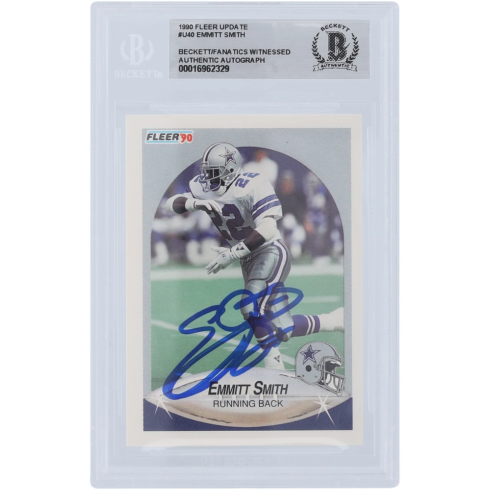 Emmitt Smith Dallas Cowboys Autographed 1990 Fleer Update #U-40 Beckett Fanatics Witnessed Authenticated Rookie Card