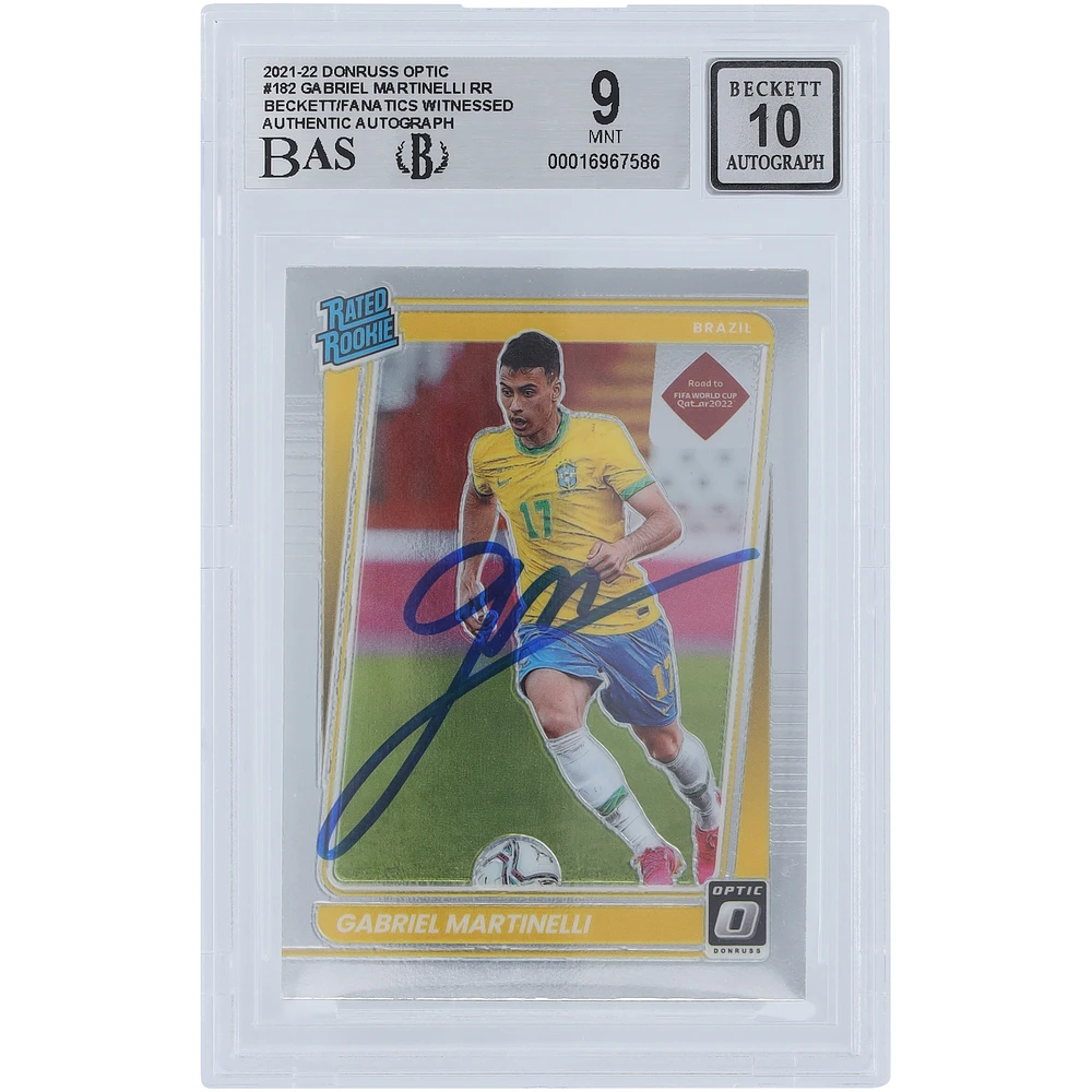 Gabriel Martinelli Brazil National Team Autographed 2021-22 Panini Donruss Optic Rated Rookie #182 Beckett Fanatics Witnessed Authenticated 9/10 Rookie Card