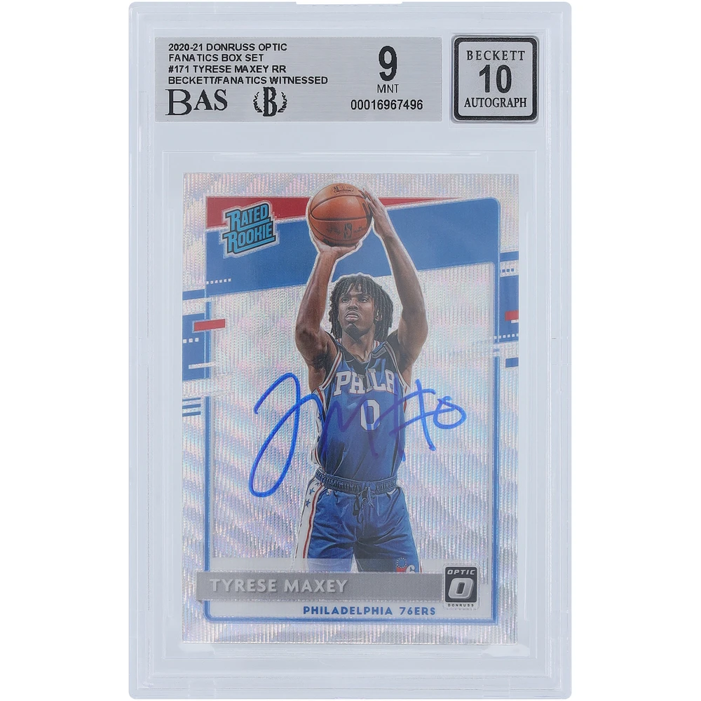 Tyrese Maxey Philadelphia 76ers Autographed 2020-21 Panini Donurss Optic Fanatics Box Set #171 Beckett Fanatics Witnessed Authenticated 9/10 Rookie Card